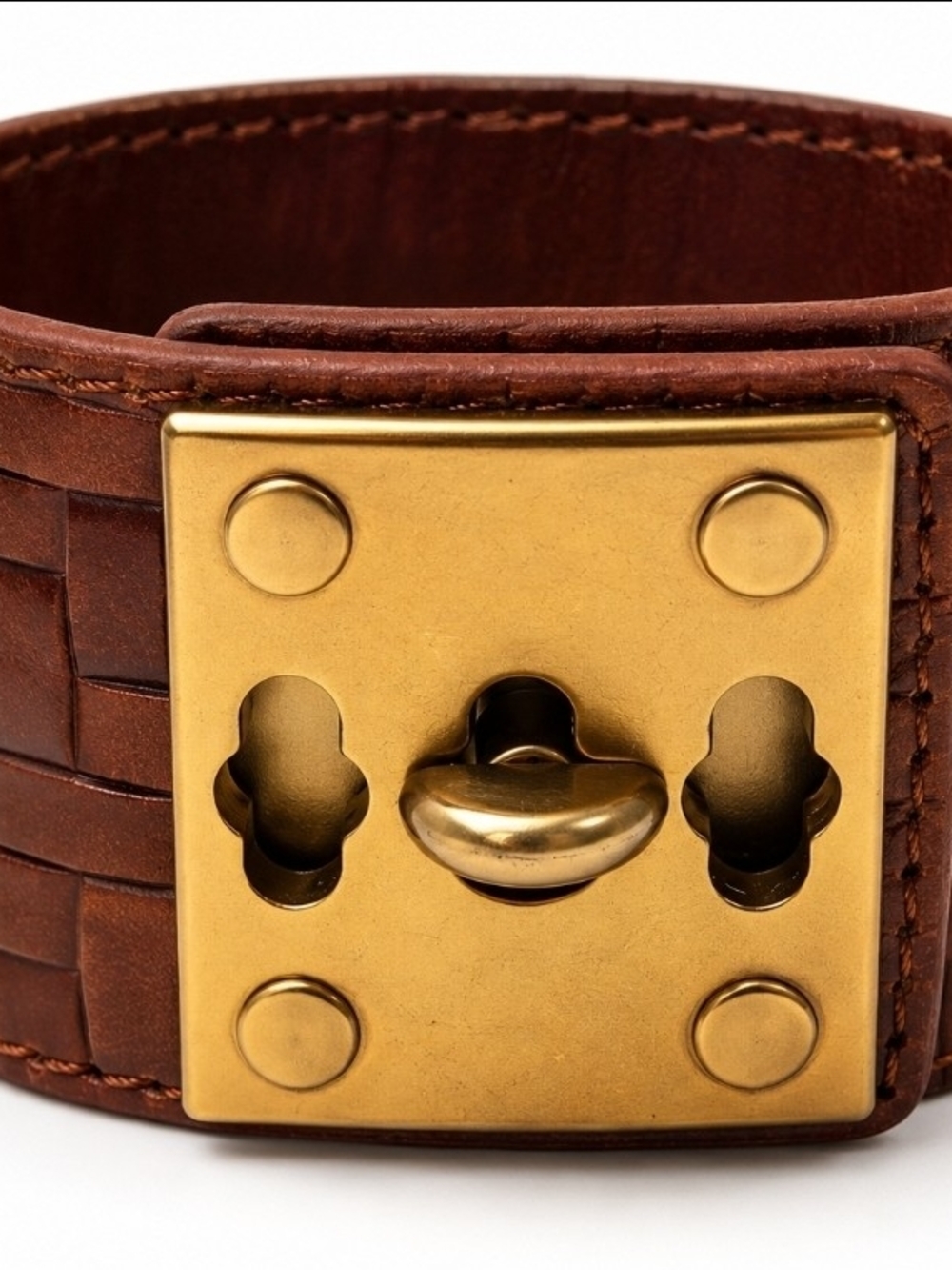 Patricia Nash Brown Leather Cuff Bracelet with Gold-Tone Lock